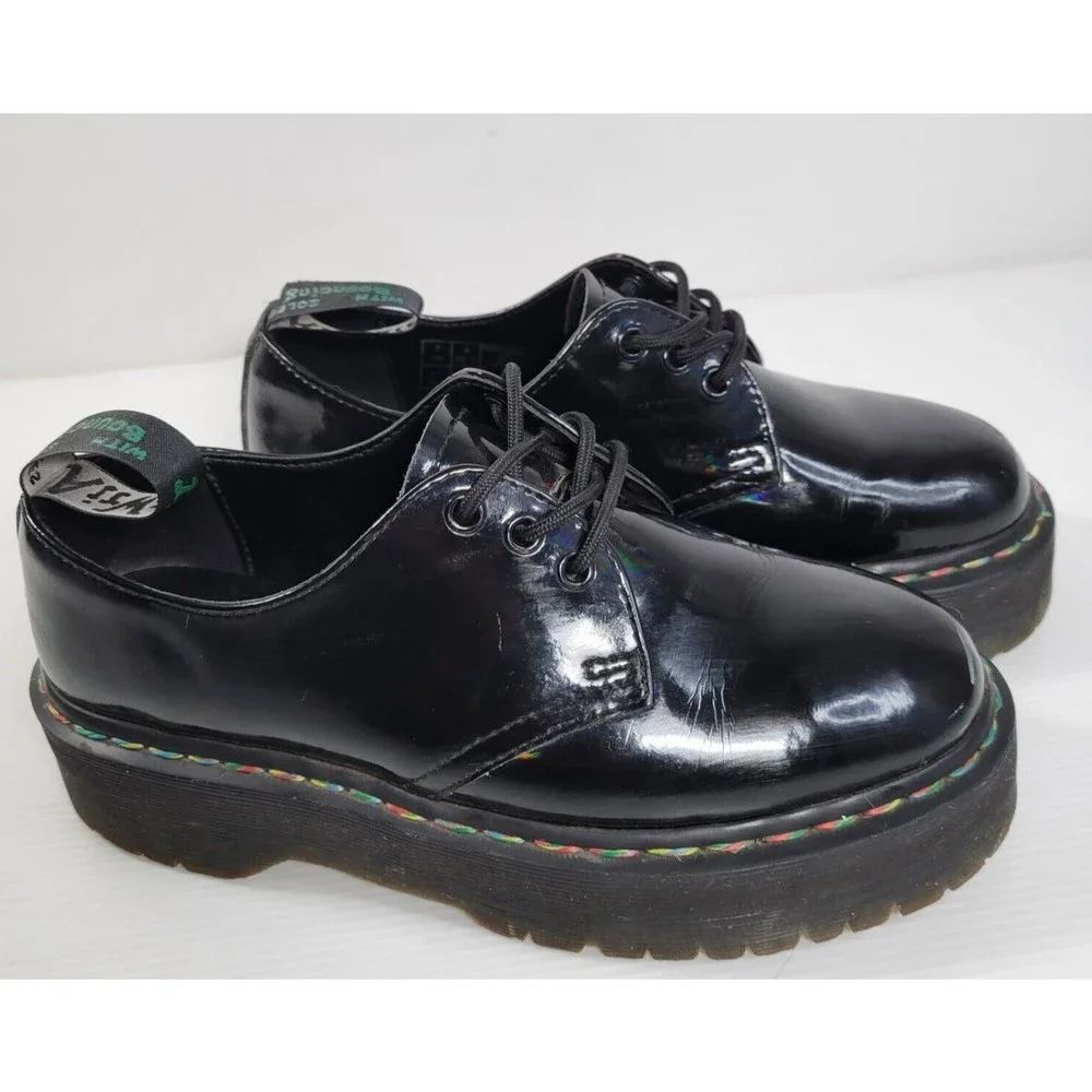 Dr Martens 1461 Limited Edition Rainbow Chunky Quad Platform Shoes Black Docs - Picture 1 of 10